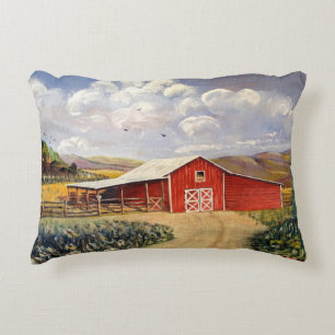 Red Barn West Virginia Farm Fine Art Painting Decorative Cushion