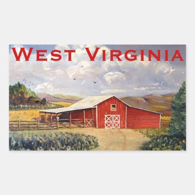 Red Barn West Virginia Farm Fine Art Painting Rectangular Sticker (Front)