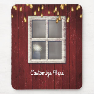 Red Barn Window & Lights Rustic Country Farmhouse Mouse Mat