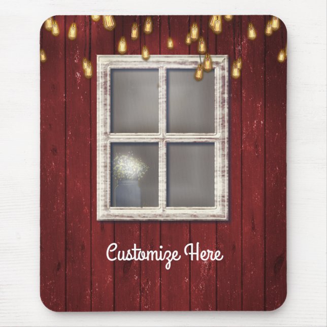 Red Barn Window & Lights Rustic Country Farmhouse Mouse Mat (Front)