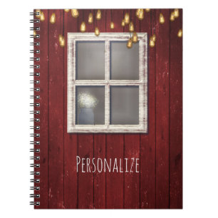 Red Barn Window & Lights Rustic Country Farmhouse Notebook