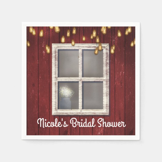 Red Barn Window & Lights Rustic Country Wedding Napkin (Front)