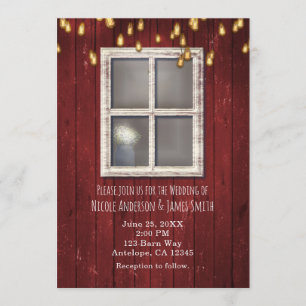 Red Barn Window & Lights Rustic Invitations