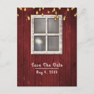 Red Barn Window & Lights Rustic Save the Date Announcement Postcard