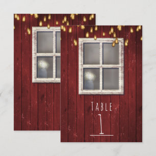 Red Barn Window & Lights Rustic Table Number