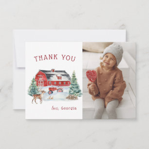Red Barn   Winter Farm Themed Birthday Thank You Card