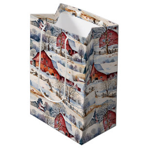 Red Barn Winter on the Farm Medium Gift Bag