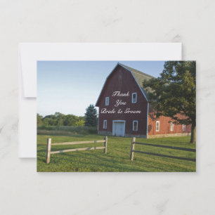 Red Barn with Fence Country Wedding Thank You Note Card
