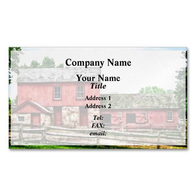 Red Barn with Fence Magnetic Business Card (Front)