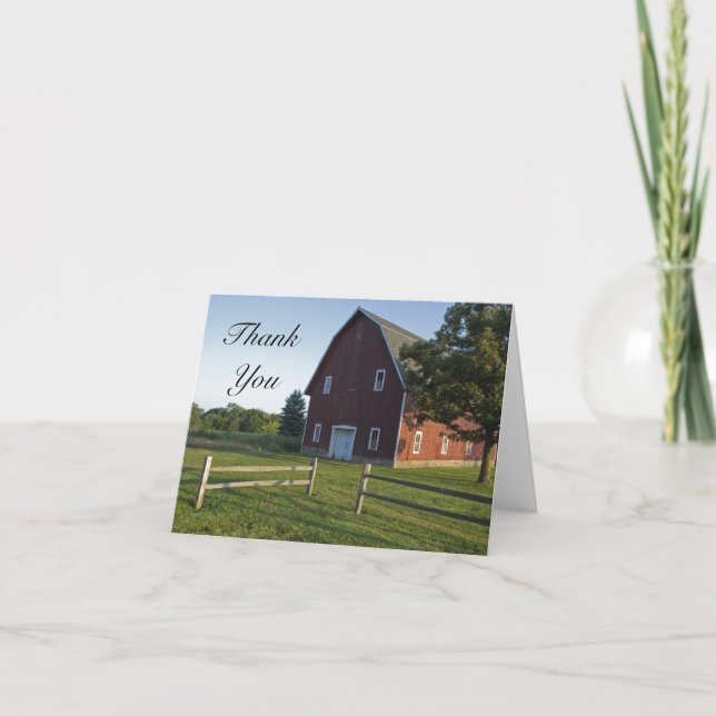 Red Barn with Fence Thank You Card (Front)
