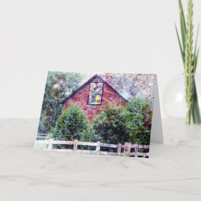 Red Barn With Quilt Grunge Card (Front)
