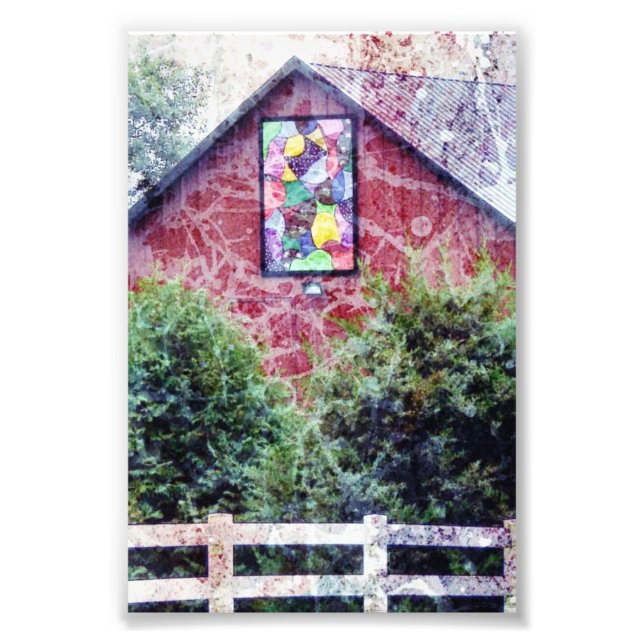 Red Barn With Quilt Grunge Photo Print (Front)