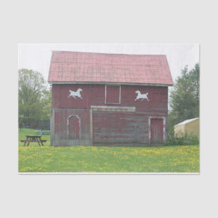 Red Barn with Two White Horses Silhouettes Tissue Paper