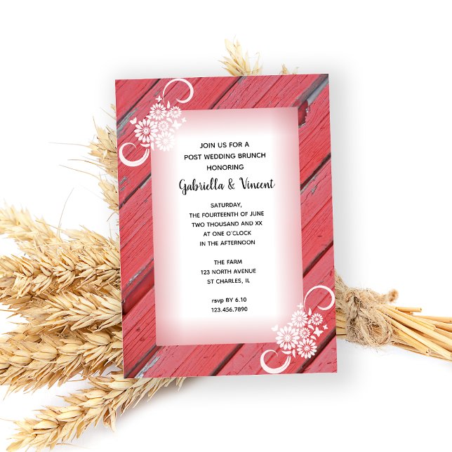 Red Barn Wood Country Post Wedding Brunch Invitation (Creator Uploaded)