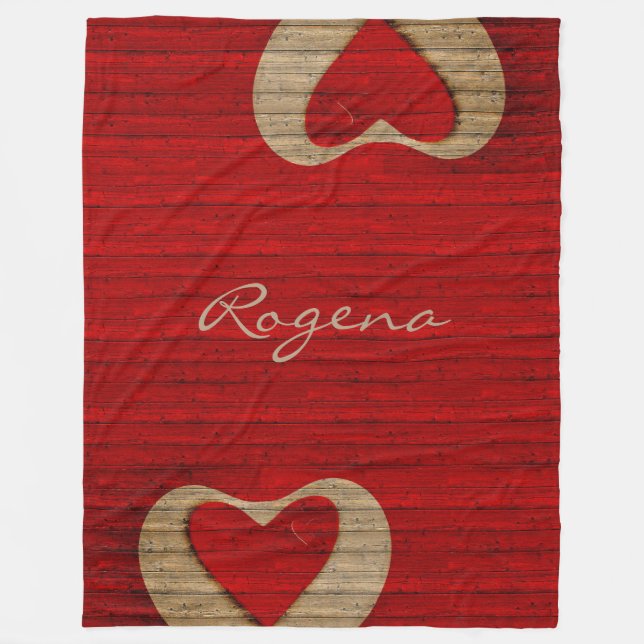 Red Barn Wood - Red Heart - BLANKET LGE (Front)
