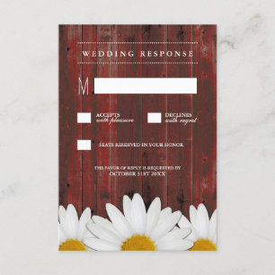 Red Barn Wood Rustic Daisy Wedding RSVP Cards
