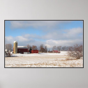 Red Barns in Winter Poster