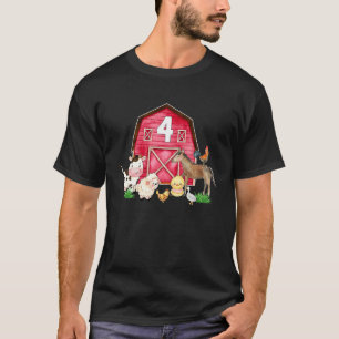 Red Barnyard Farm Animals 4th Birthday Boy 4 Year T-Shirt