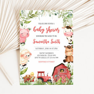 Red Barnyard Farm Baby Shower Invitation