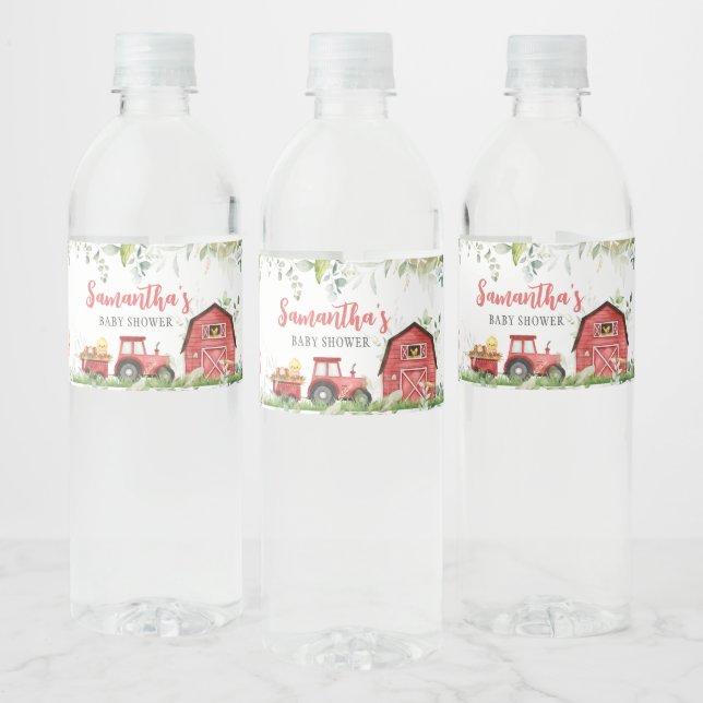 Red Barnyard Farm Baby Shower  Water Bottle Label (Bottles)