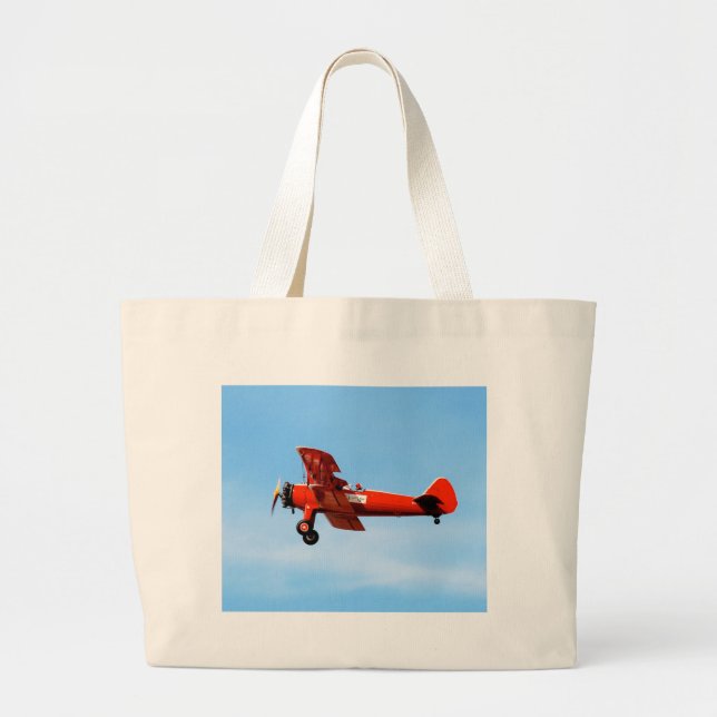 Red Baron Bi Plane Large Tote Bag (Front)