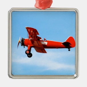 Red Baron Bi Plane Metal Tree Decoration
