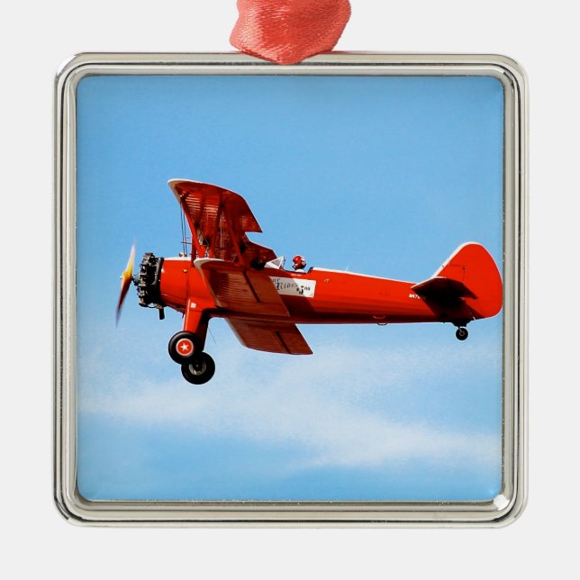 Red Baron Bi Plane Metal Tree Decoration (Front)