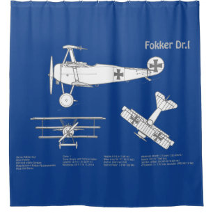 Red Baron Fokker Dr.1 - Aeroplane Blueprint ABD Shower Curtain
