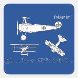 Red Baron Fokker Dr.1 - Aeroplane Blueprint ABD Square Sticker