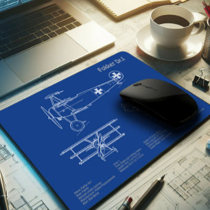 Red Baron Fokker Dr.1 - Aeroplane Blueprint AD Mouse Mat