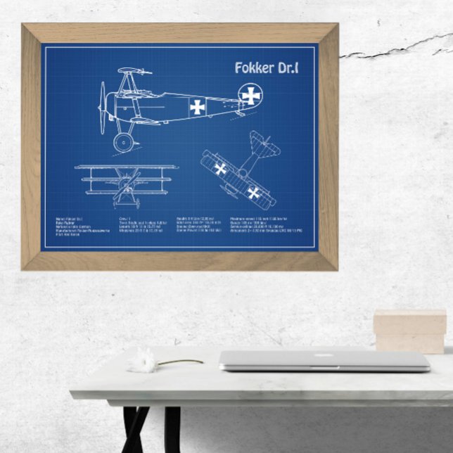 Red Baron Fokker Dr.1 - Aeroplane Blueprint AD Photo Print (Creator Uploaded)