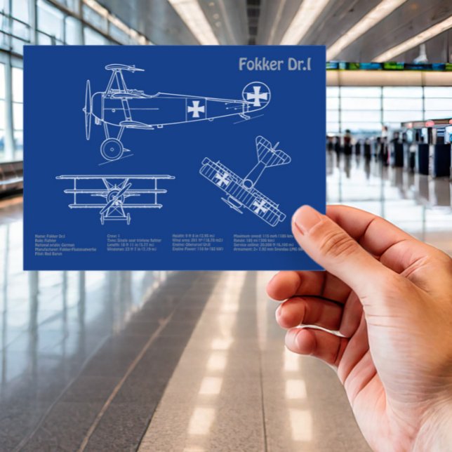 Red Baron Fokker Dr.1 - Aeroplane Blueprint AD Postcard (Creator Uploaded)