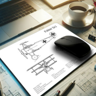 Red Baron Fokker Dr.1 - Aeroplane Blueprint BD Mouse Mat