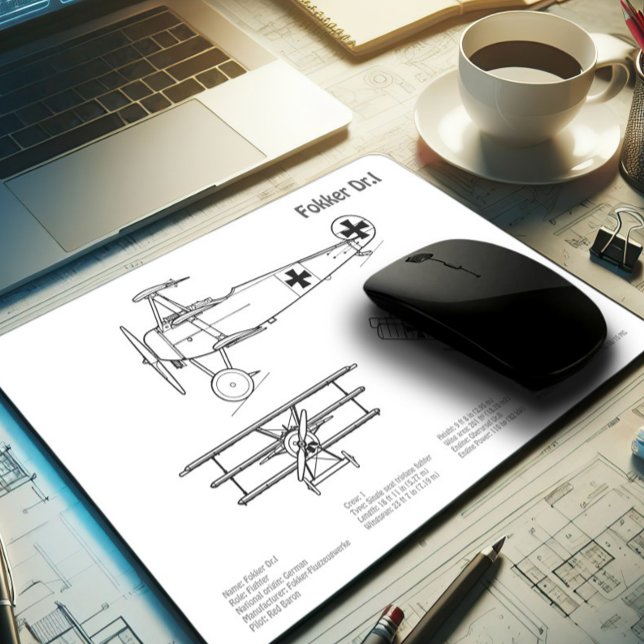 Red Baron Fokker Dr.1 - Aeroplane Blueprint BD Mouse Mat (Creator Uploaded)