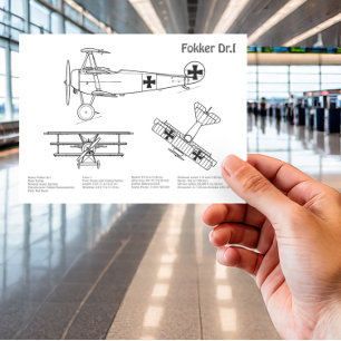 Red Baron Fokker Dr.1 - Aeroplane Blueprint BD Postcard