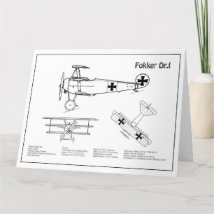 Red Baron Fokker Dr.1 - Aeroplane Blueprint BD Thank You Card