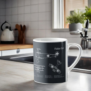 Red Baron Fokker Dr.1 - Aeroplane Blueprint PD Coffee Mug