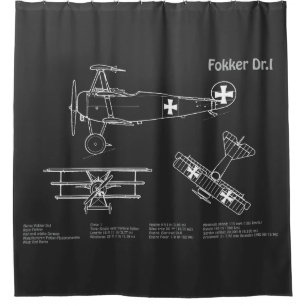 Red Baron Fokker Dr.1 - Aeroplane Blueprint PD Shower Curtain