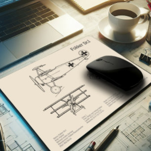 Red Baron Fokker Dr.1 - Aeroplane Blueprint SD Mouse Mat