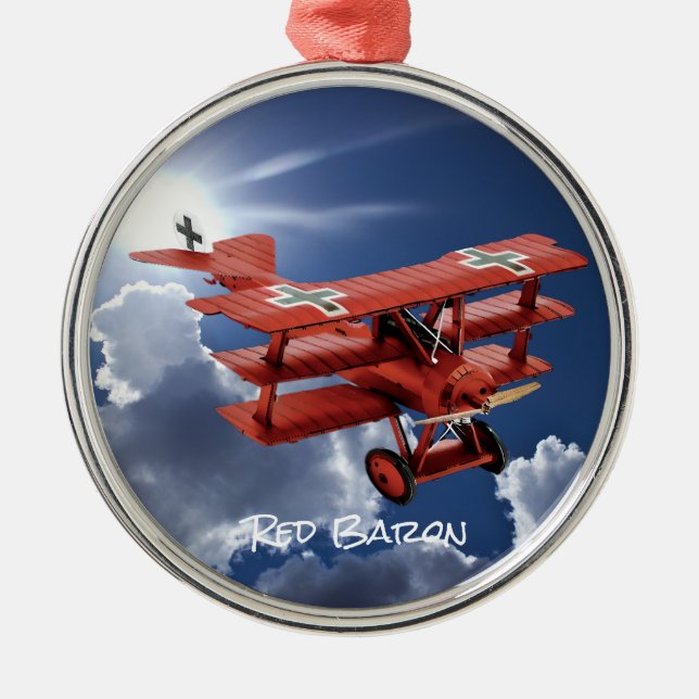 Red Baron's Fokker Triplane Metal Tree Decoration (Front)