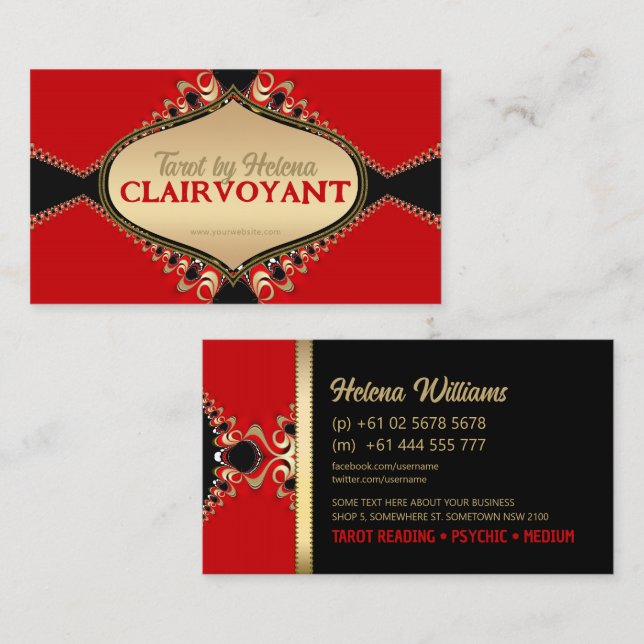 Red Baroque Elegante Tarot Business Cards (Front/Back)