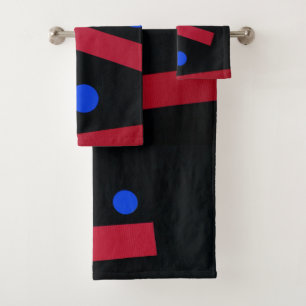 Red bars, blue circles bath towel set