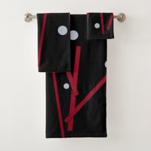 Red bars, white dots bath towel set