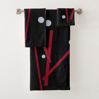 Red bars, white dots bath towel set