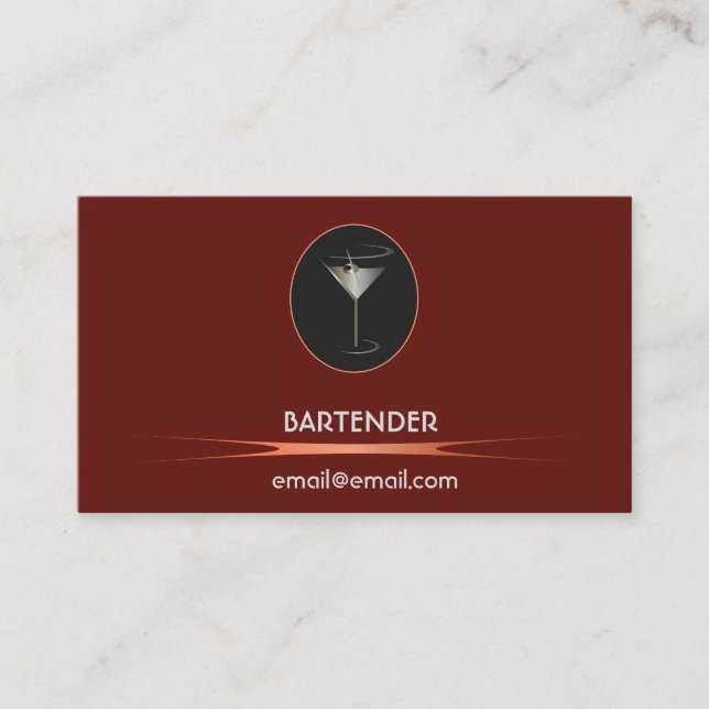 Red bartending logo business cards (Front)