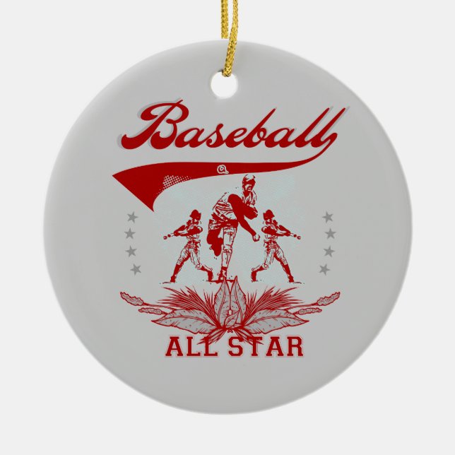 Red Baseball All Star T-shirts and Gifts Ceramic Tree Decoration (Front)