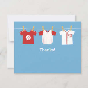 Red Baseball baby boy shower Thank You Note Cards