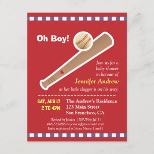 Red baseball baby shower invitation
