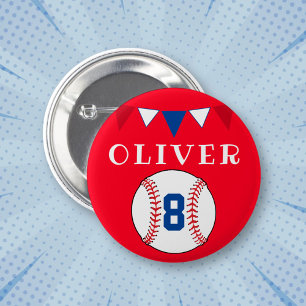 Red Baseball Ball Bunting Flags Kids Birthday  6 Cm Round Badge