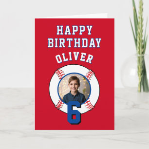 Red Baseball Ball Kids Birthday Photo Card